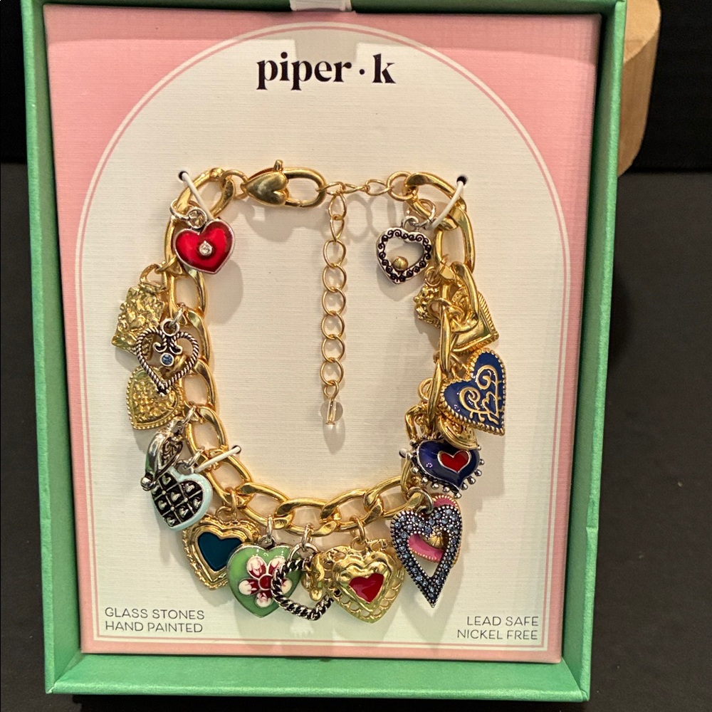 Piper K Gold Heart Charm Bracelet - Multicolor Enamel